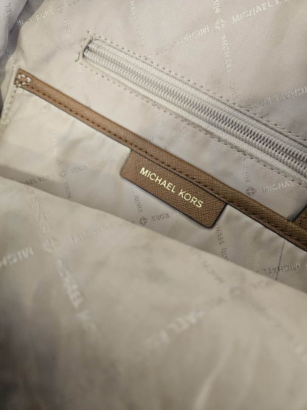 Michael Kors Beige and Brown MK Logo Dome Backpack - Picture 11 of 12